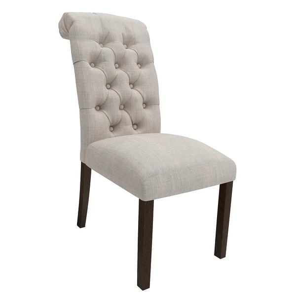 Fabric Upholstered Dining Chairs In a Soft Beige Linen with Tufted Back And Solid Wood Legs， Set of 2 - N/A