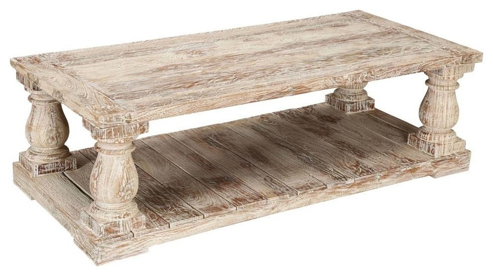 Rustic Mango Wood Baluster Coffee Table Weathered Finish   Farmhouse   Coffee Tables   by Sierra Living Concepts Inc  Houzz