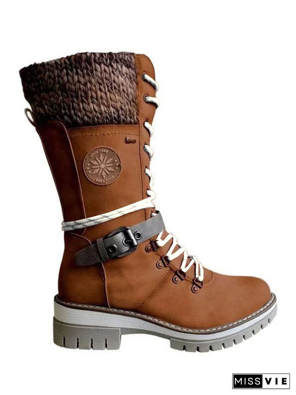 Retro Casual Stitching Zipper Lace-up Combat Boots