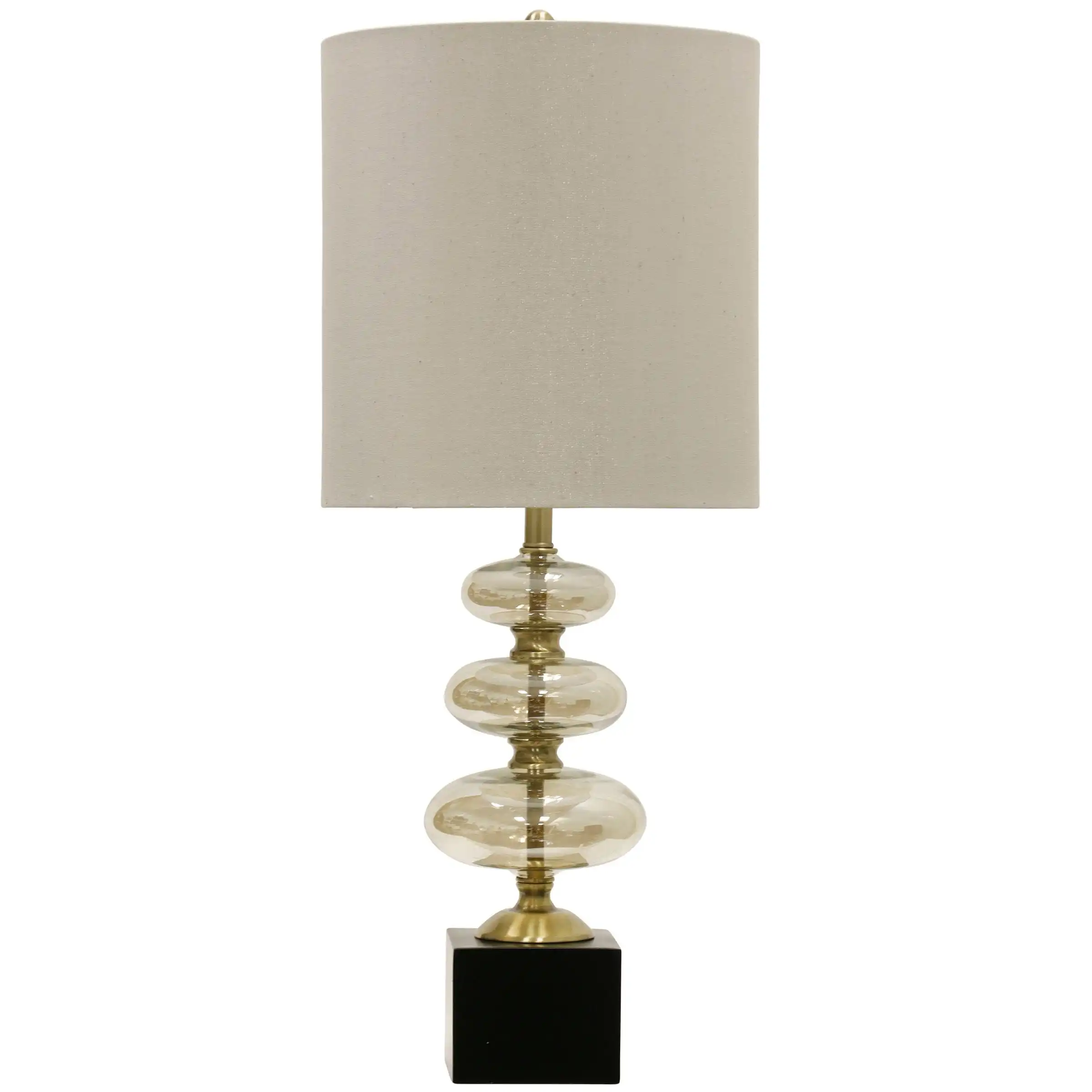 StyleCraft Lumina Champagne Glass， Brass Metal， and Black Base Table Lamp