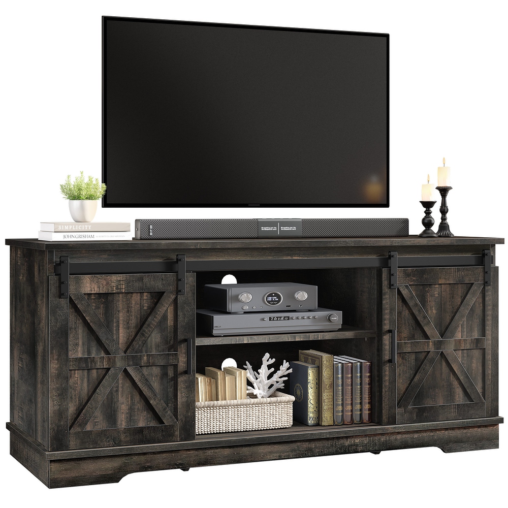 Evelynn TV Stand Sliding Barn Door Farmhouse Wood Entertainment Center for TVs Up to 65\