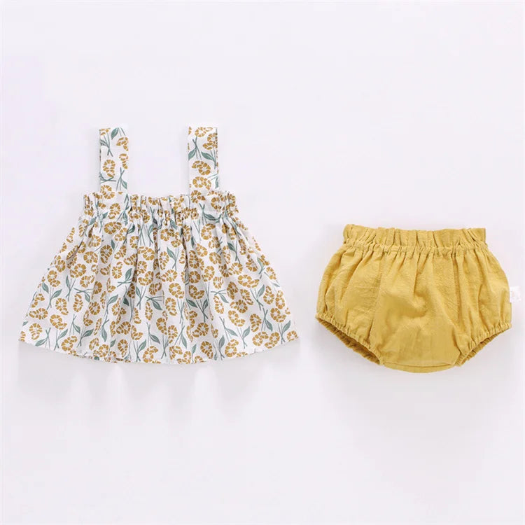 2Pcs/Set Summer Thin Newborn Baby Clothes For Girls Set Print Mini Dress And PP Shorts Infant Baby Clothing Outfit