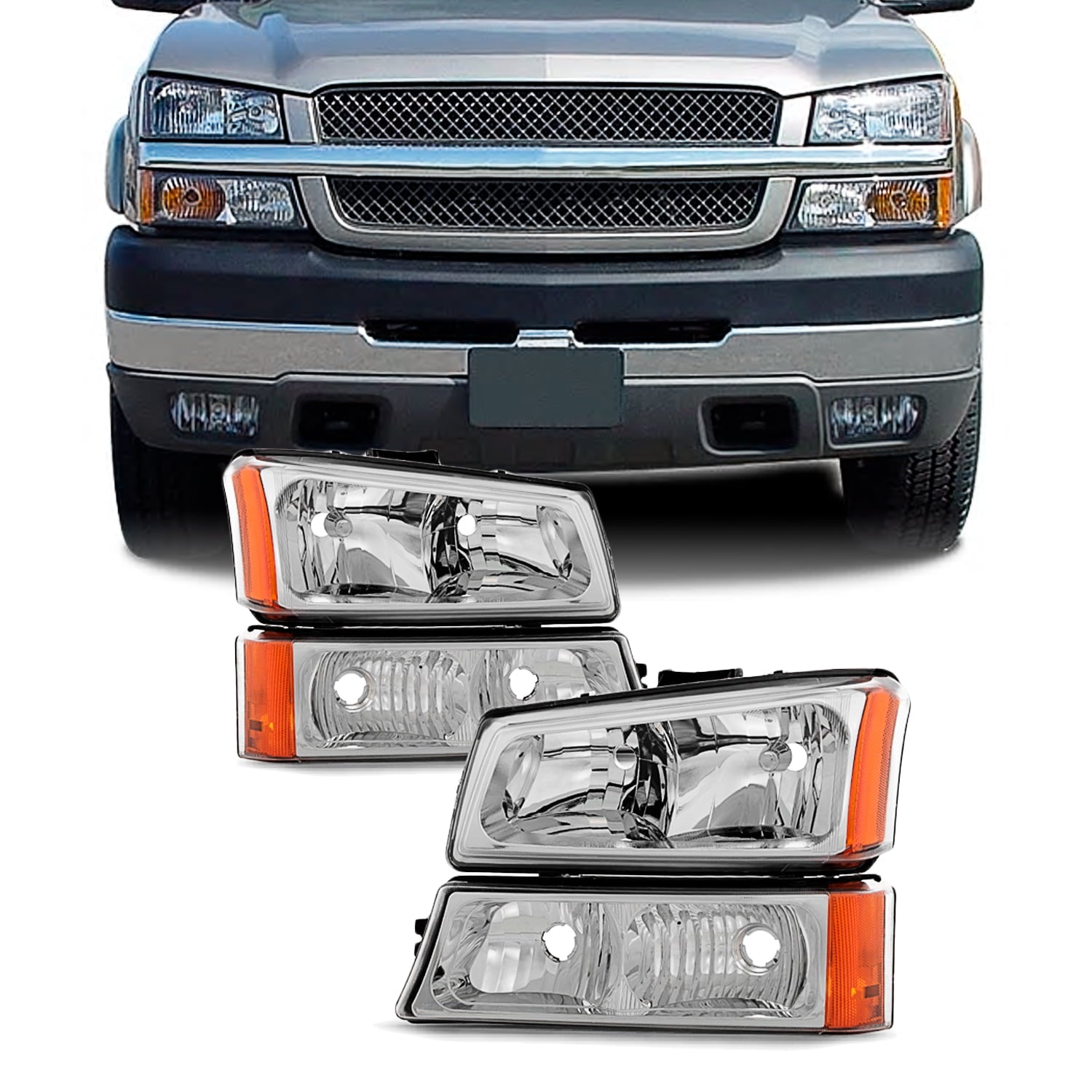 Fit 2003-2006 Chevy Silverado 2003-06 Avalanche Headlights+Bumper Signal Lights