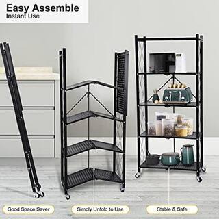 ZACHVO Black 5-Tier Boltless Welded Folding Metal Garage Storage Shelving (28 in. W x 64 in. H x 13.43 in. D) HDB09CCM1FT6DM