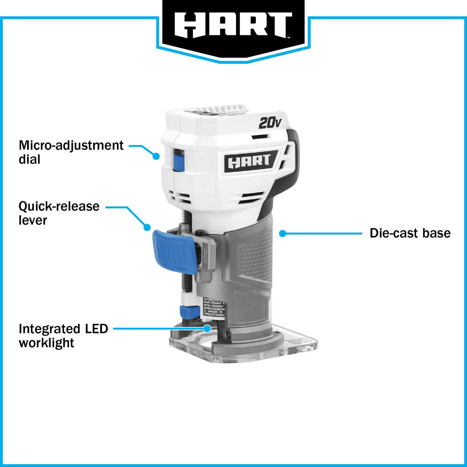 HART 20Volt Cordless Trim Router for Cutting Shaping and Trimming (Battery Not Included)  Crowdfused