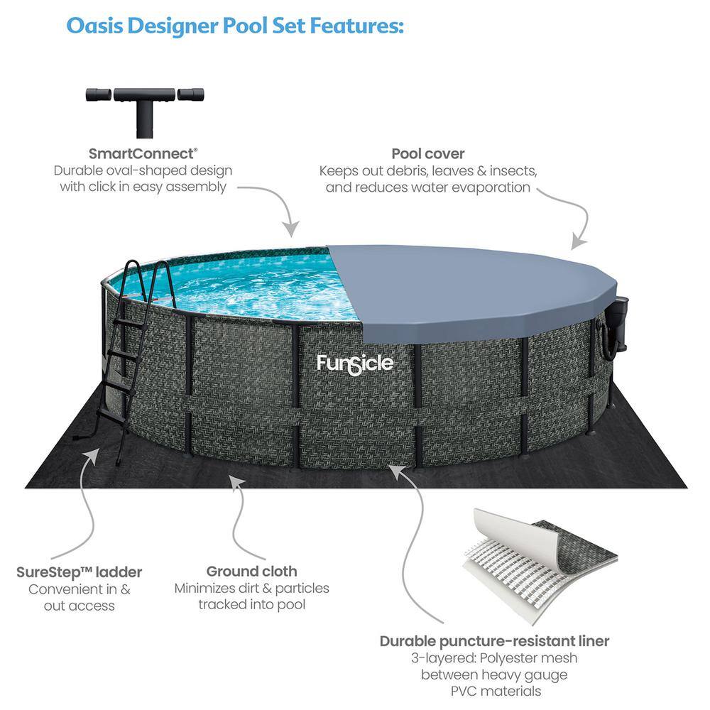 Funsicle 16 ft. Round 48 in. Deep Metal Frame Above Ground Pool Dark Herringbone P4A01648B