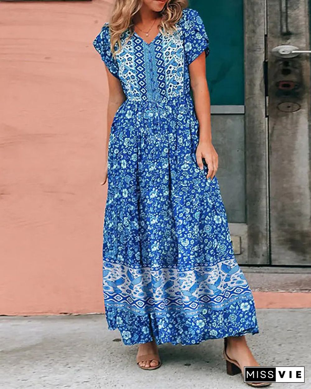 Casual Vintage Boho Print Dress