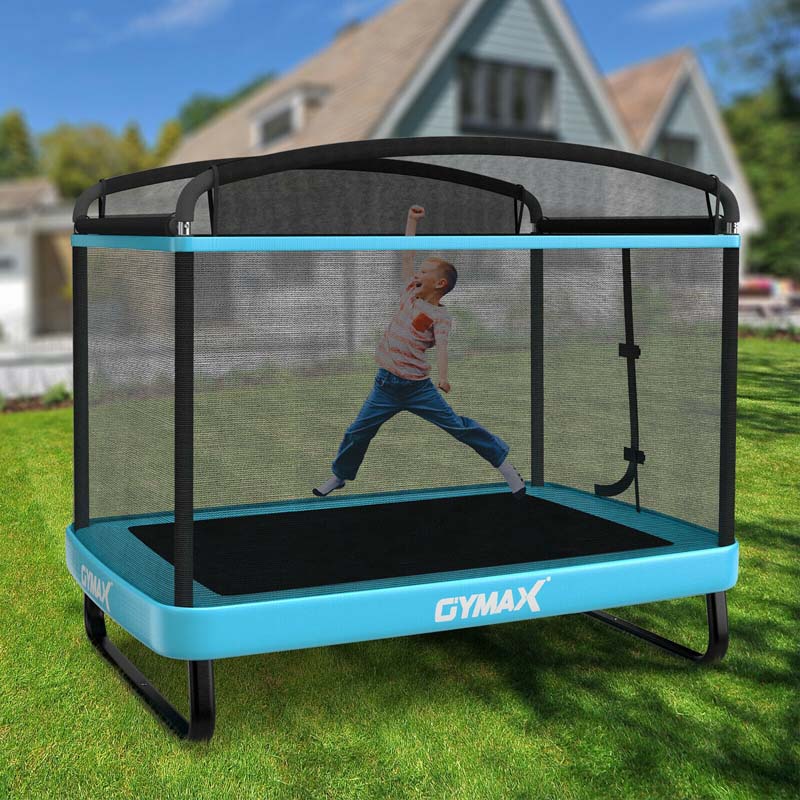 6 FT Kids Trampoline with Swing & Safety Fence, ASTM Approved Toddler Rectangle Trampoline for 3-8 Year Old