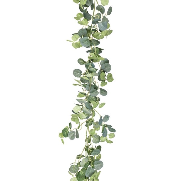 Set of 2 Frosted Green Artificial Eucalyptus Leaf Vine Hanging Plant Greenery Foliage Garland 6ft