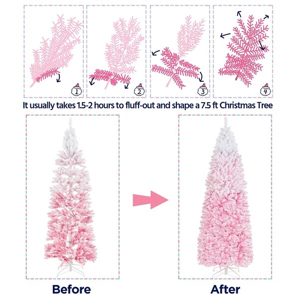 Yaheetech Prelit Flocked Pencil Artificial Christmas Tree Holiday Decoration Hinged Spruce