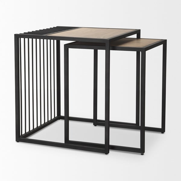 Miles Black Metal w/ Light Brown Solid Wood Nesting End Tables