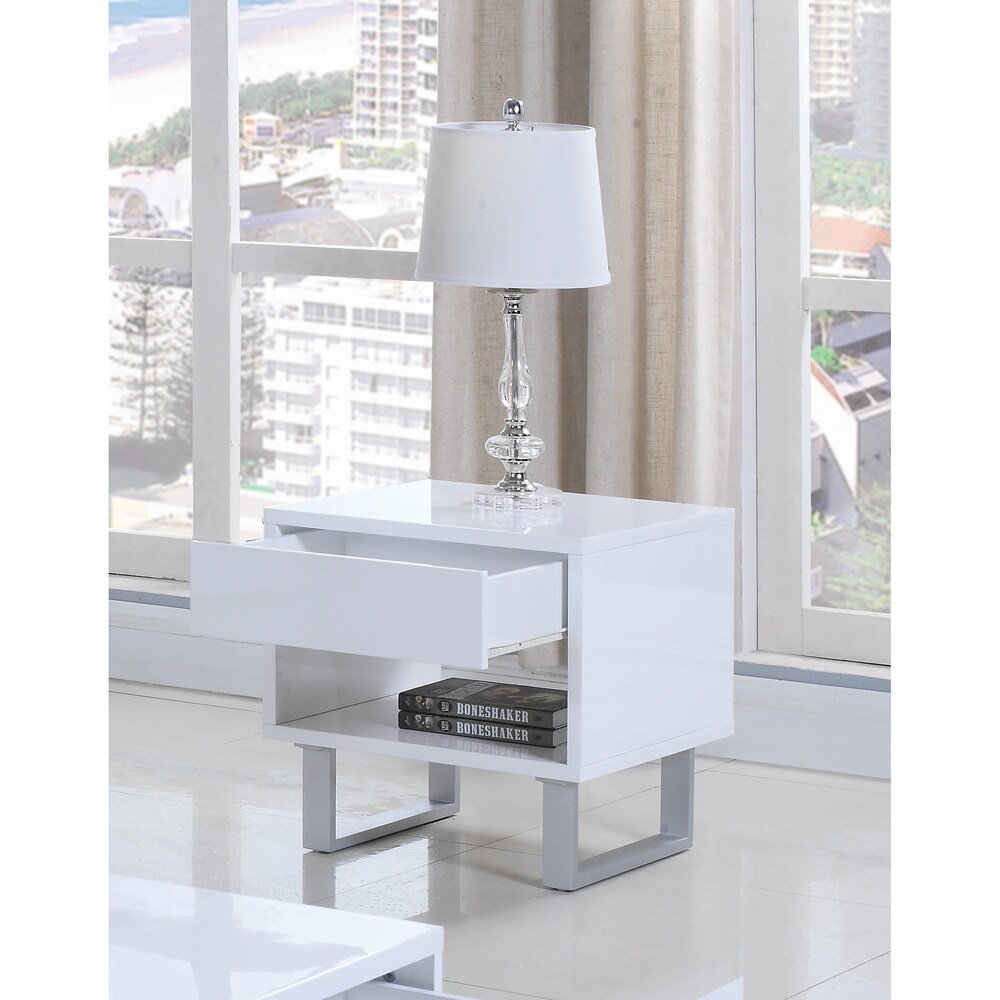 Coaster Furniture Atchison High Glossy White 1 drawer End Table