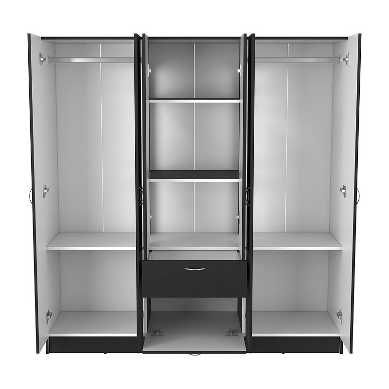 DEPOT E-SHOP Kibo 6 Doors Armoire， One Drawer， Rod， Seven Interior Shelves， Black / White