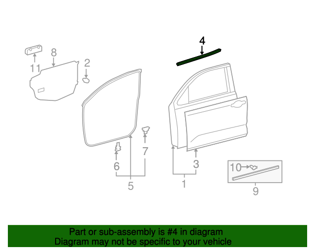 Genuine OE Toyota Door Window Belt Weatherstrip (Right， Front) - 68160-0C030