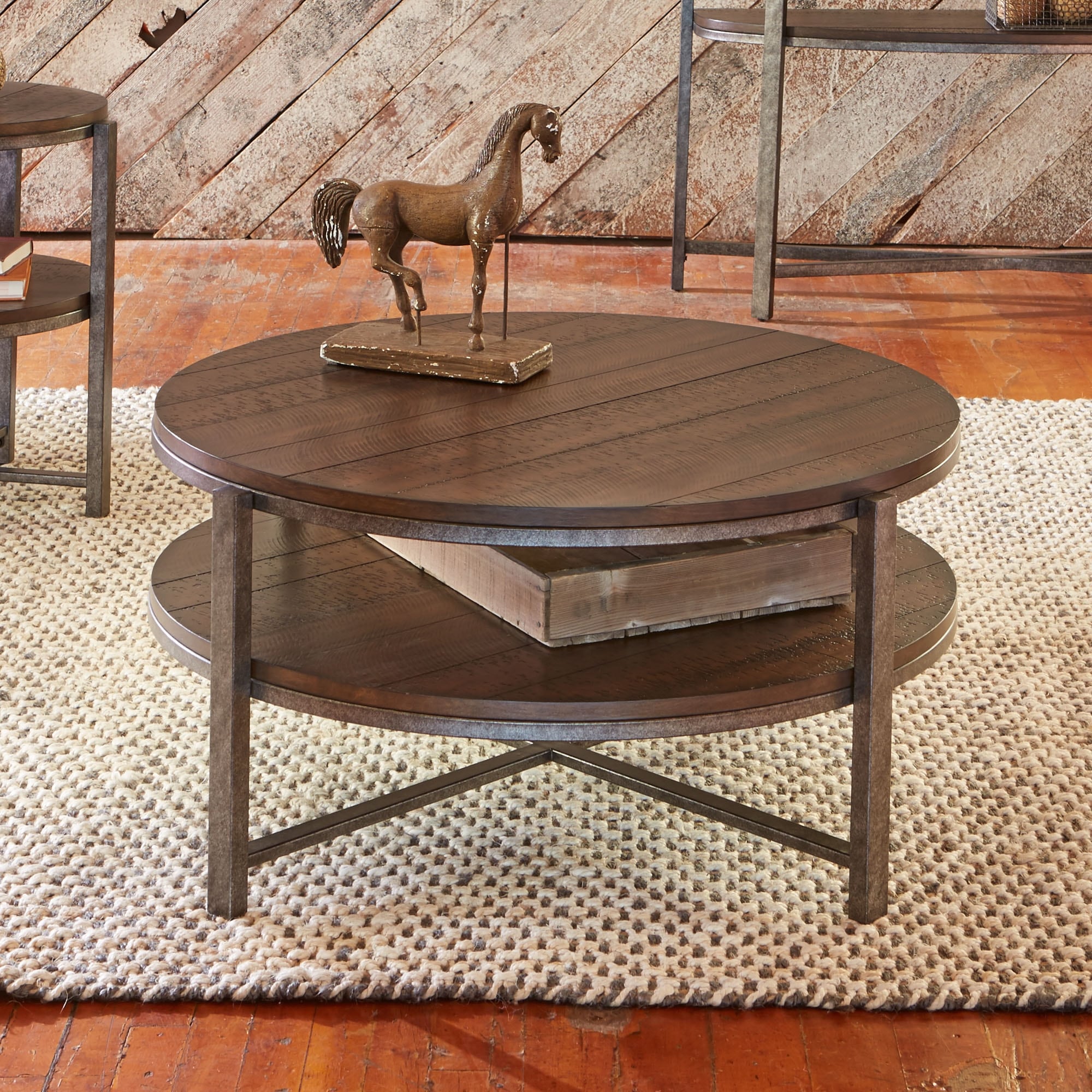 Breckinridge Mahogany Spice with Pewter Metal Round Cocktail Table