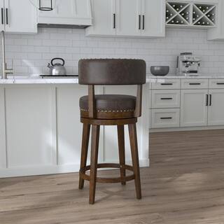 Hillsdale Furniture Lawton 36 in. Brown Low Back 27 in. Swivel Counter Stool with Aged Brown Faux Leather seat and back with Nail head trim 4839-826P