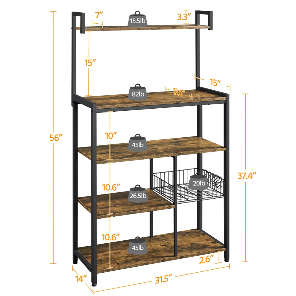 SmileMart Industrial Baker’s Rack Utility Storage Shelf for Kitchen， Rustic Brown