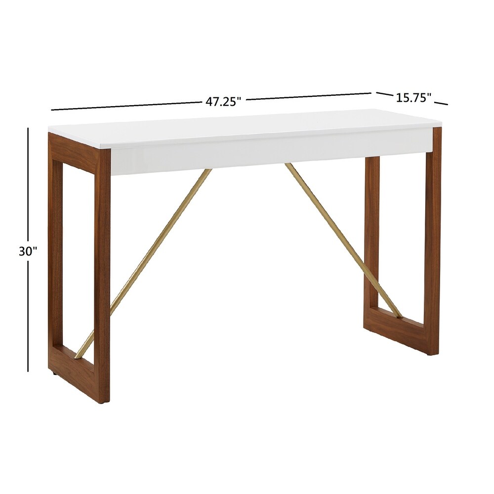 Archer Two Tone High Gloss White and Walnut Sofa Table by iNSPIRE Q Modern