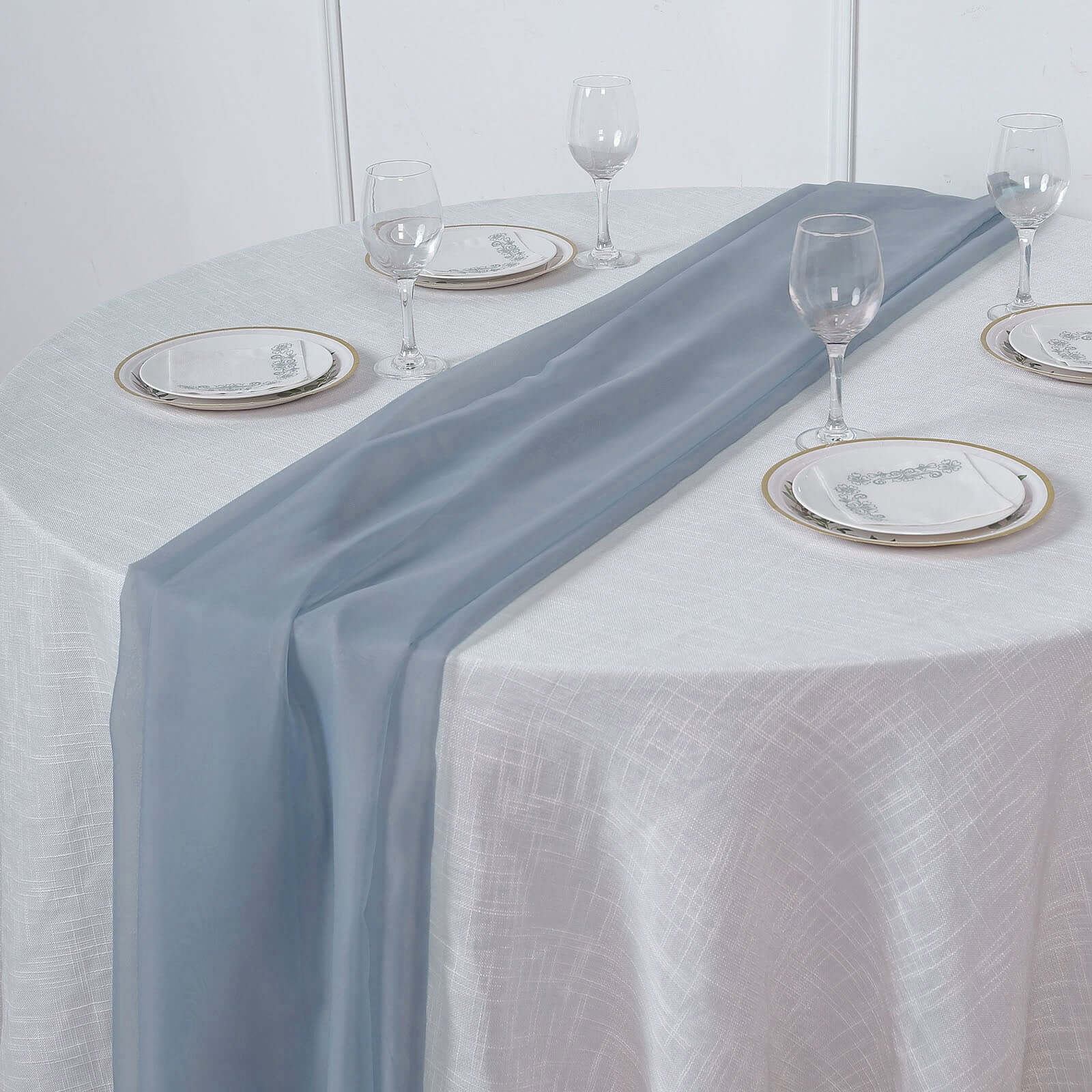 Dusty Blue Premium Chiffon Table Runner 6ft