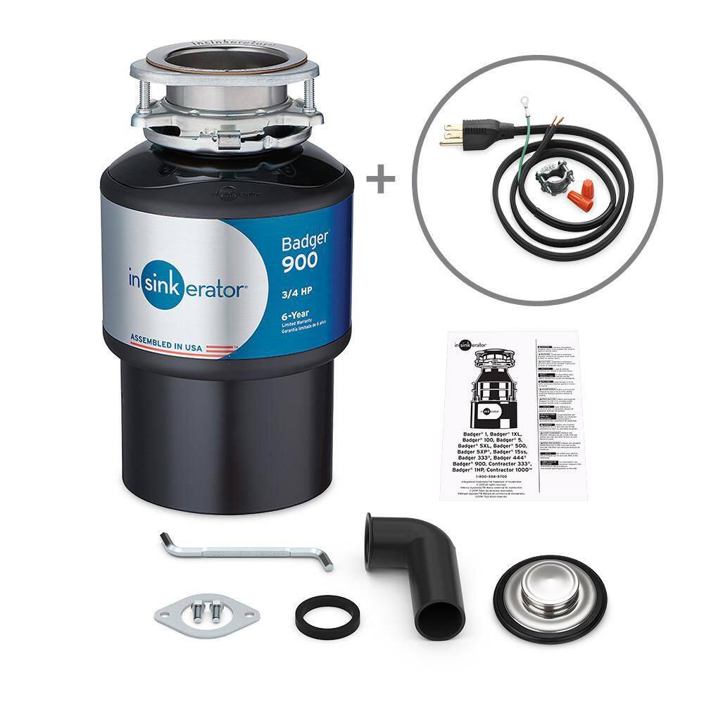 InSinkErator Badger 900 Lift  Latch Power Series 34 HP Continuous Feed Garbage Disposal with Power Cord Kit BADGER 900LL WCRD-00