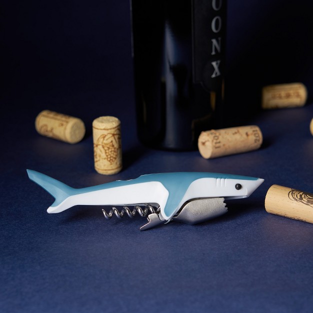 True Shark Corkscrew Soft Touch Double hinged Waiter s Style Corkscrew Wine Bottle Opener Gift For Wine Lovers And Animal Lovers Blue