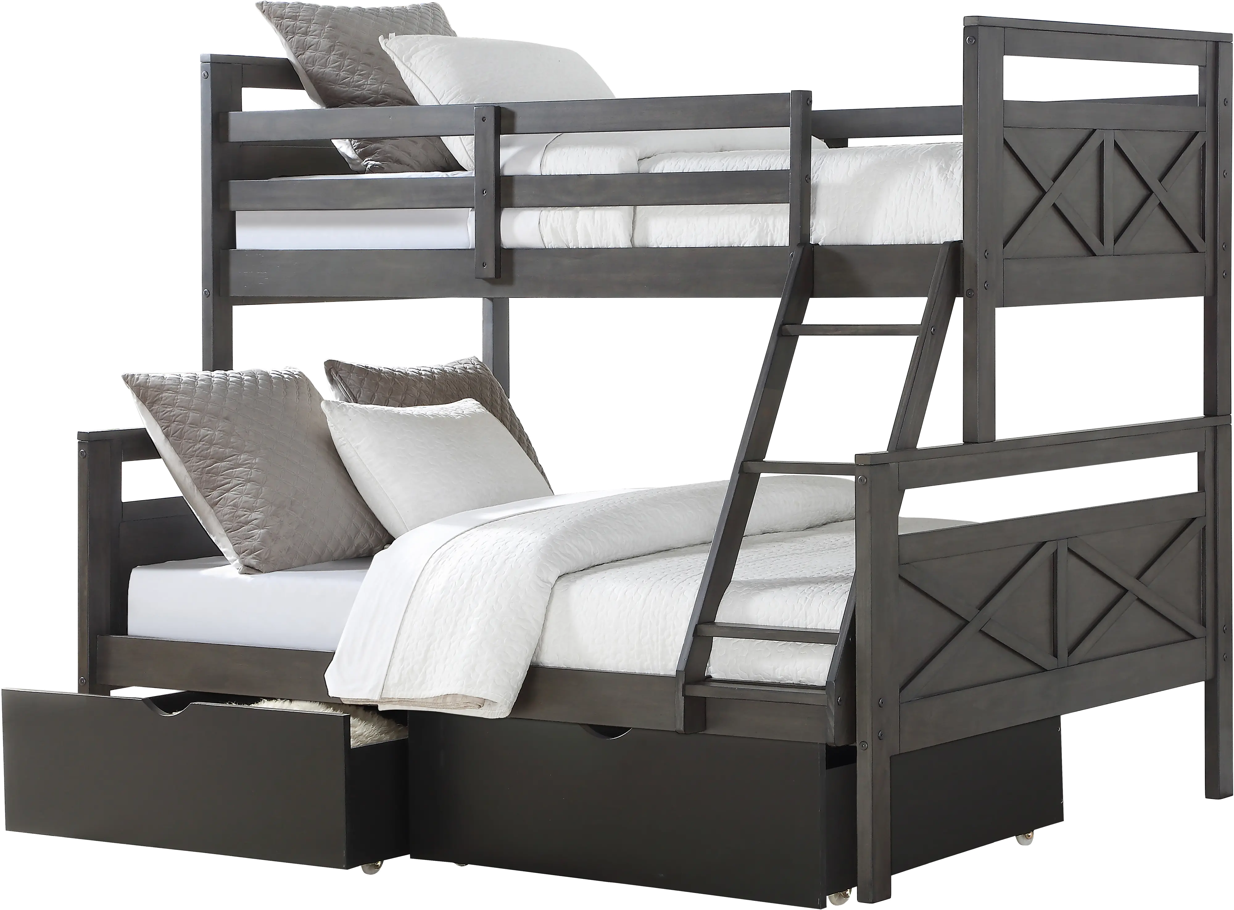 Rustic Gray Twin over Full Bunk Bed with Storage Drawers