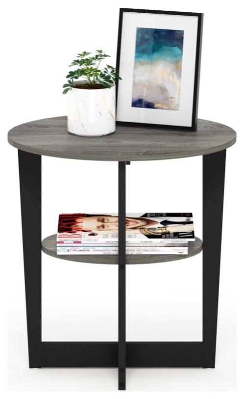 Furinno Jaya Oval End Table  French Oak Gray /Black   Industrial   Side Tables And End Tables   by VirVentures  Houzz