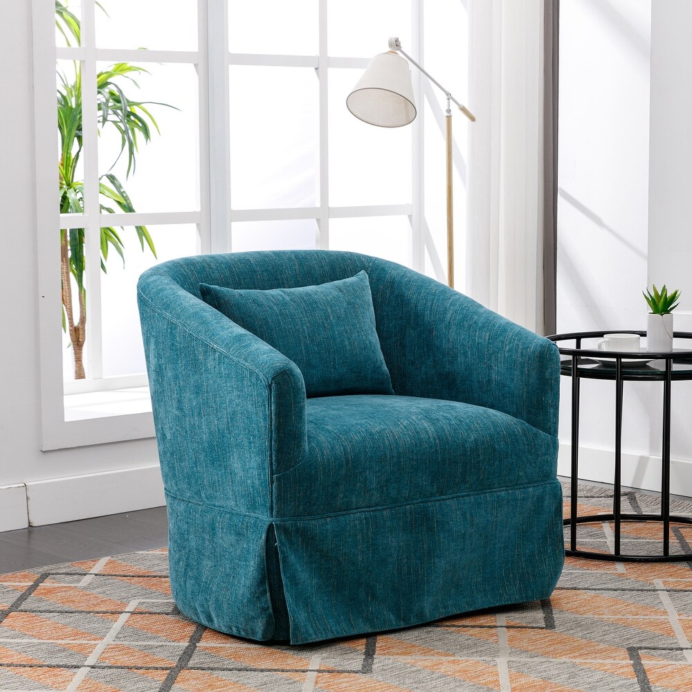 Linen Blend Accent Chair 360 Degree Swivel Sofa Modern Club Chairs Barrel Chair with Metal Frame for Living Room