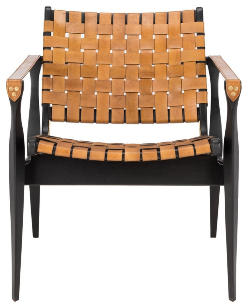 Conrad Leather Safari Chair Brown/Black   Midcentury   Armchairs And Accent Chairs   by V.S.D Furniture  Houzz