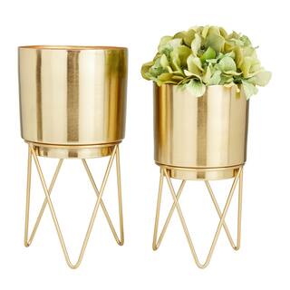 CosmoLiving by Cosmopolitan 12 in. and 10 in. Medium Gold Metal Planter with Removable Stand (2- Pack) 040010