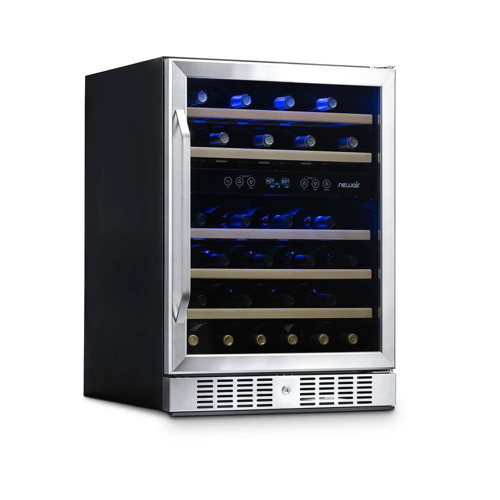 NewAir Dual Zone 46-Bottle Built-In Compressor Wine Cooler Fridge Quiet Operation and Beech Wood Shelves - Stainless Steel AWR-460DB