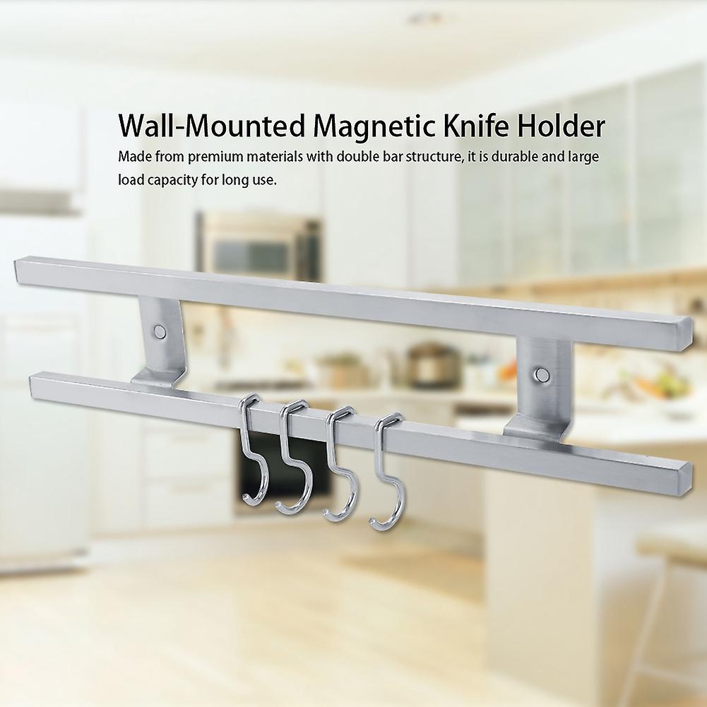 Wall-mounted Stainless Steel Magnetic Knife Holder Double Bar Kitchen Utensil Storage Rack 30cm