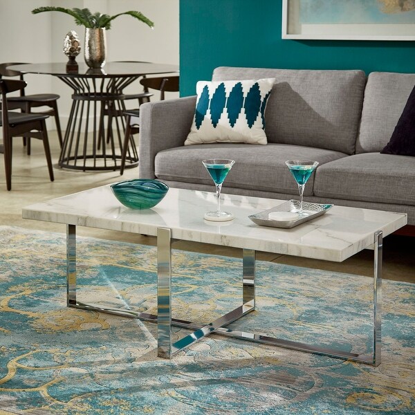 Azel Marble-top Chrome Framed Coffee Table or Table Set by iNSPIRE Q Modern - - 28388781