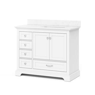 Home Decorators Collection Bluestern 42 in. W x 20 in. D x 34.5 in. H Bath Vanity in White with Lightly Veined Engineered Stone Top HDTD42VW