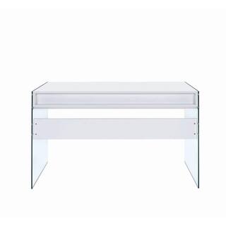 Coaster Writing Desk with Glass Sides Glossy White and Clear 800829