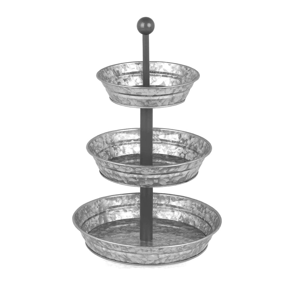 3 Tier Serving Tray - Galvanized, Rustic Metal Stand. Dessert, Cupcake, Fruit