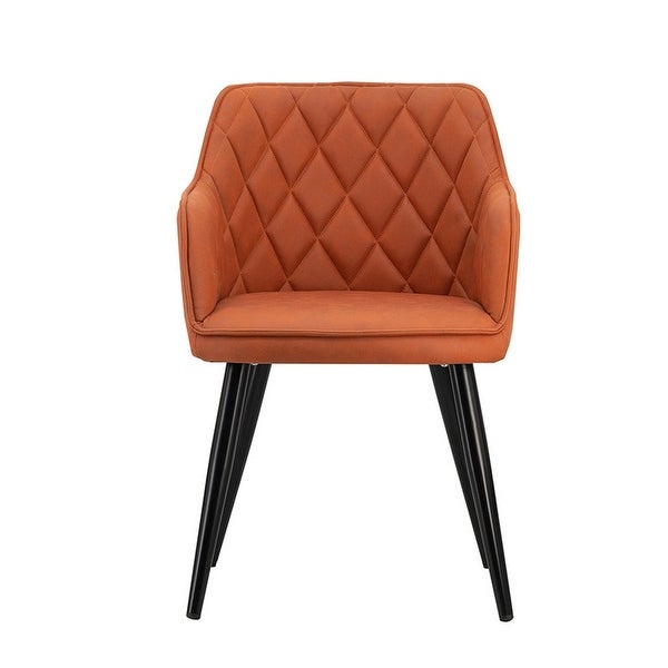 Erin 24 Inch Curved Dining Chair， Orange Fabric， Diamond Pattern Tufting