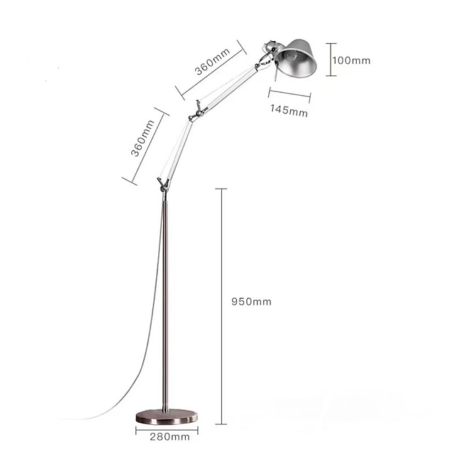 Floor Lamp Standing Lamp Adjustable Architect Swing Arm Standing Reading Lamp With Metal Base Modern Design Study Lamp With Switch For Living Room Bedroom Piano Room(Silver)