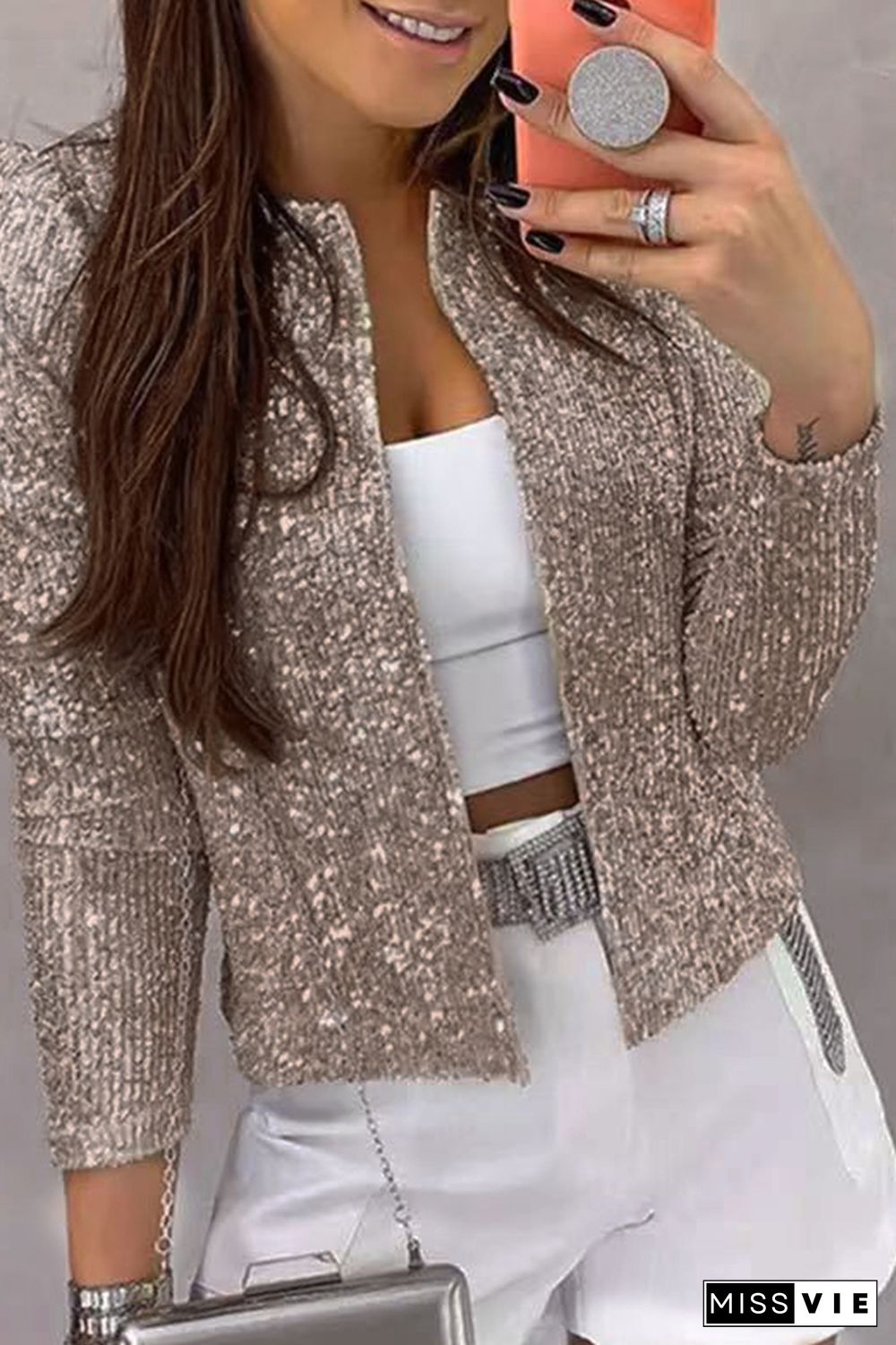 Plain Sequin Short Length Open Jackets