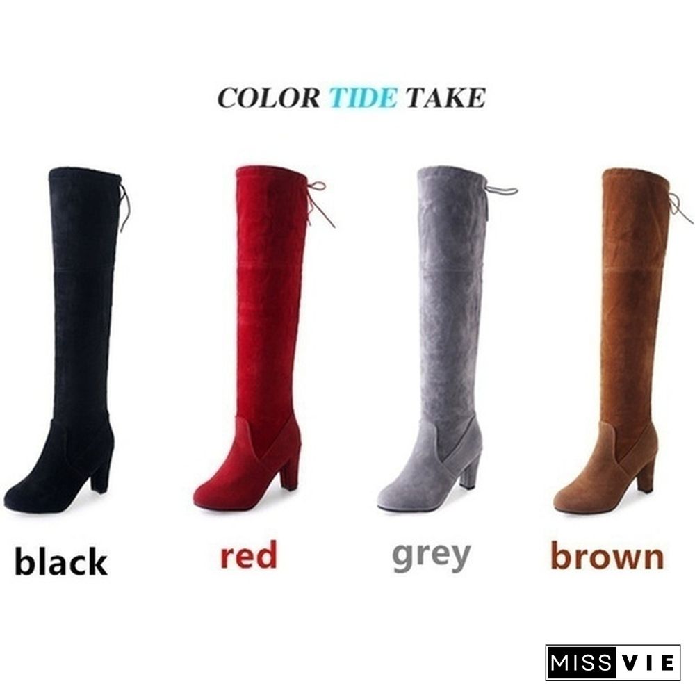 New Fashion Women Stretch Lace Up Slim Thigh High Boots Boots Ladies Over The Knee Winter Boots Botas Feminina High Heels Shoes