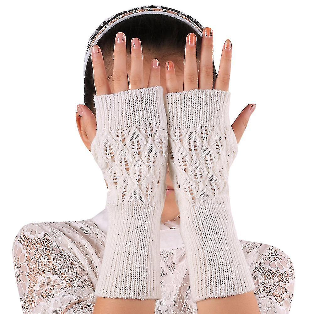 Women Winter Knitted Long Fingerless Gloves Wrist Arm Warm Mittens