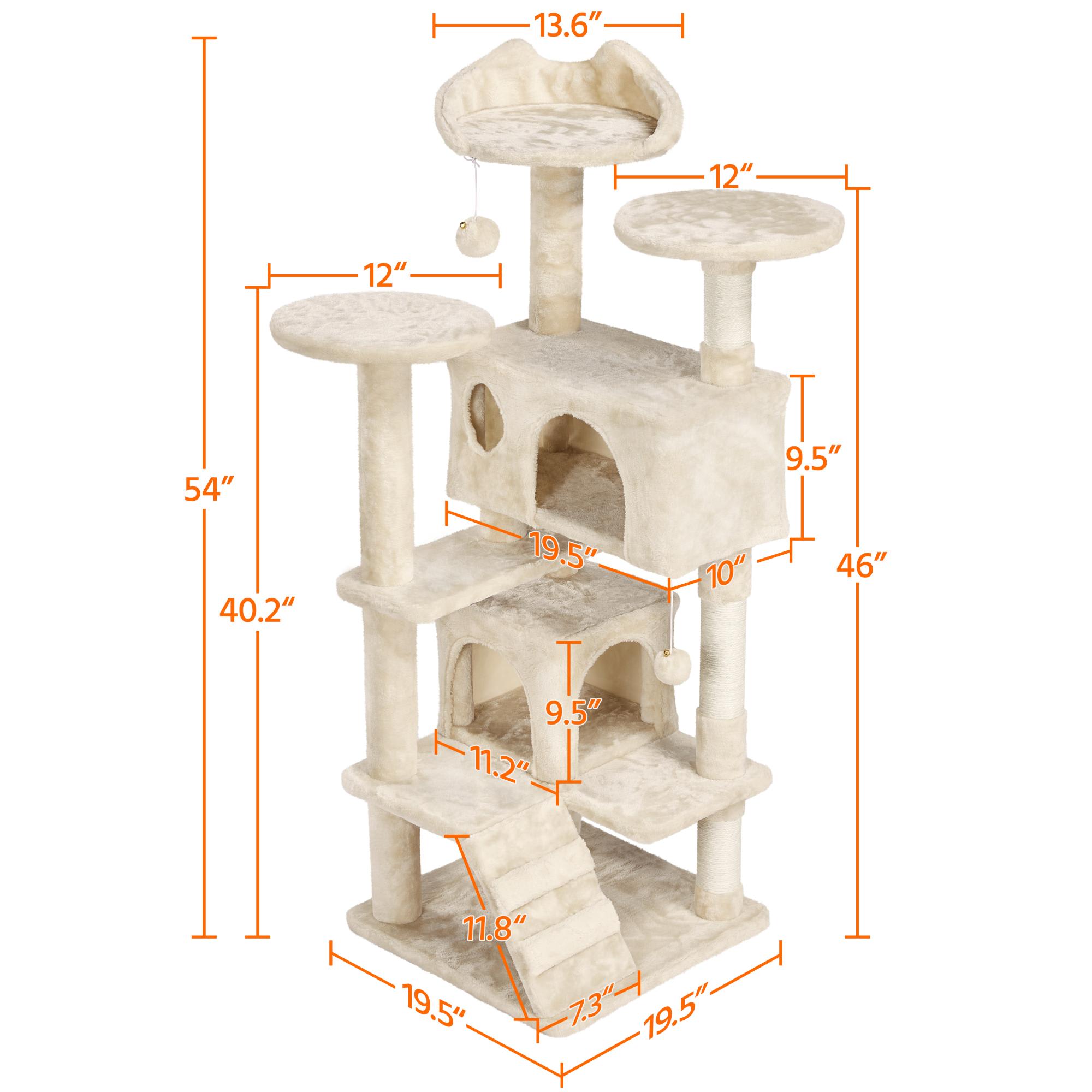 Topeakmart Beige 3-Level Plush Cat Tree with 2 Condos， 54