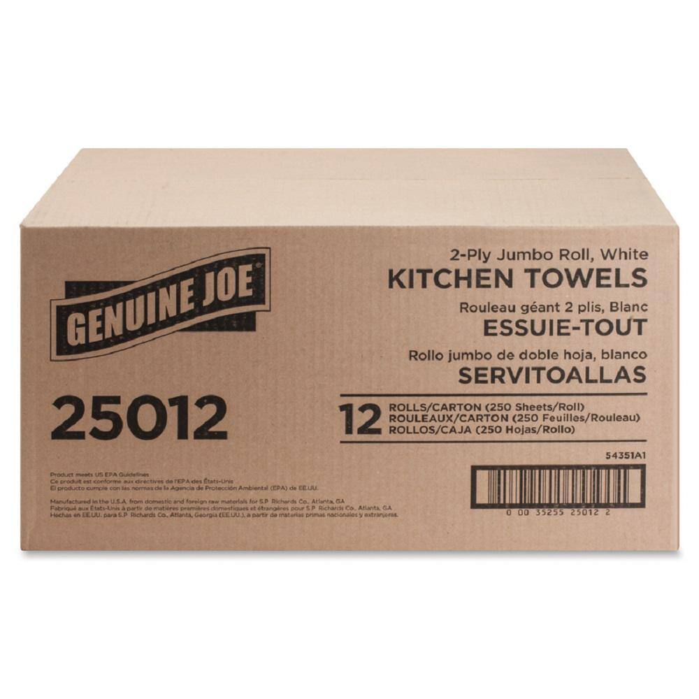 Genuine Joe White Perforated Roll Towels 2-Ply (250 Sheet 12Carton) GJO25012