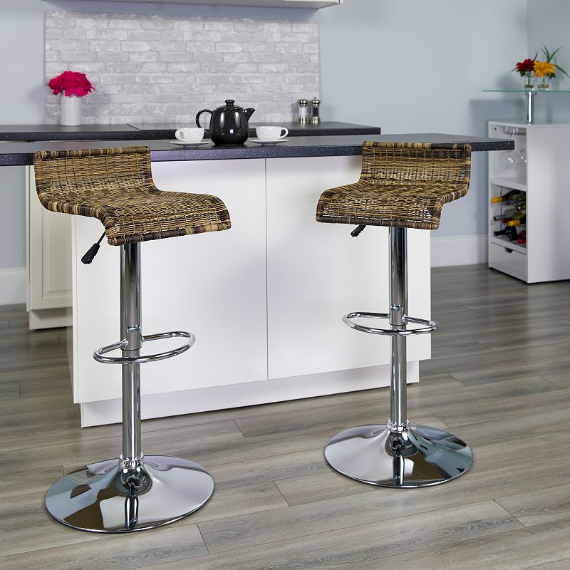 Emma and Oliver Wicker Adjustable Height Barstool with Waterfall Seat