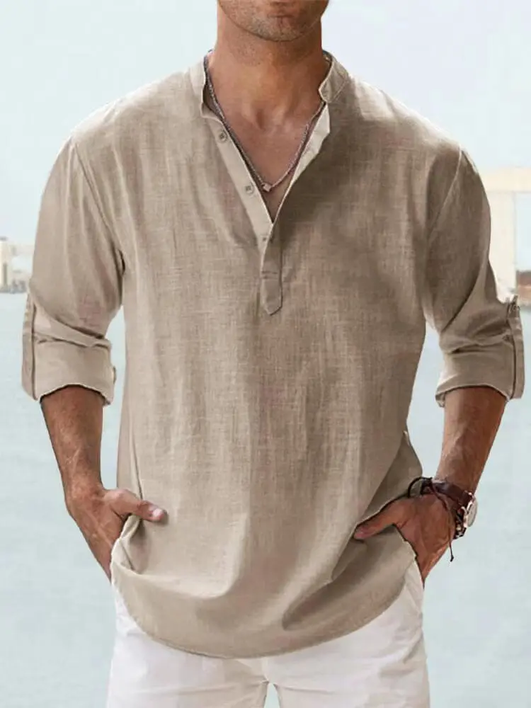 Men's ice cream cotton linen casual long-sleeved shirt-Buy 2 Free Ship