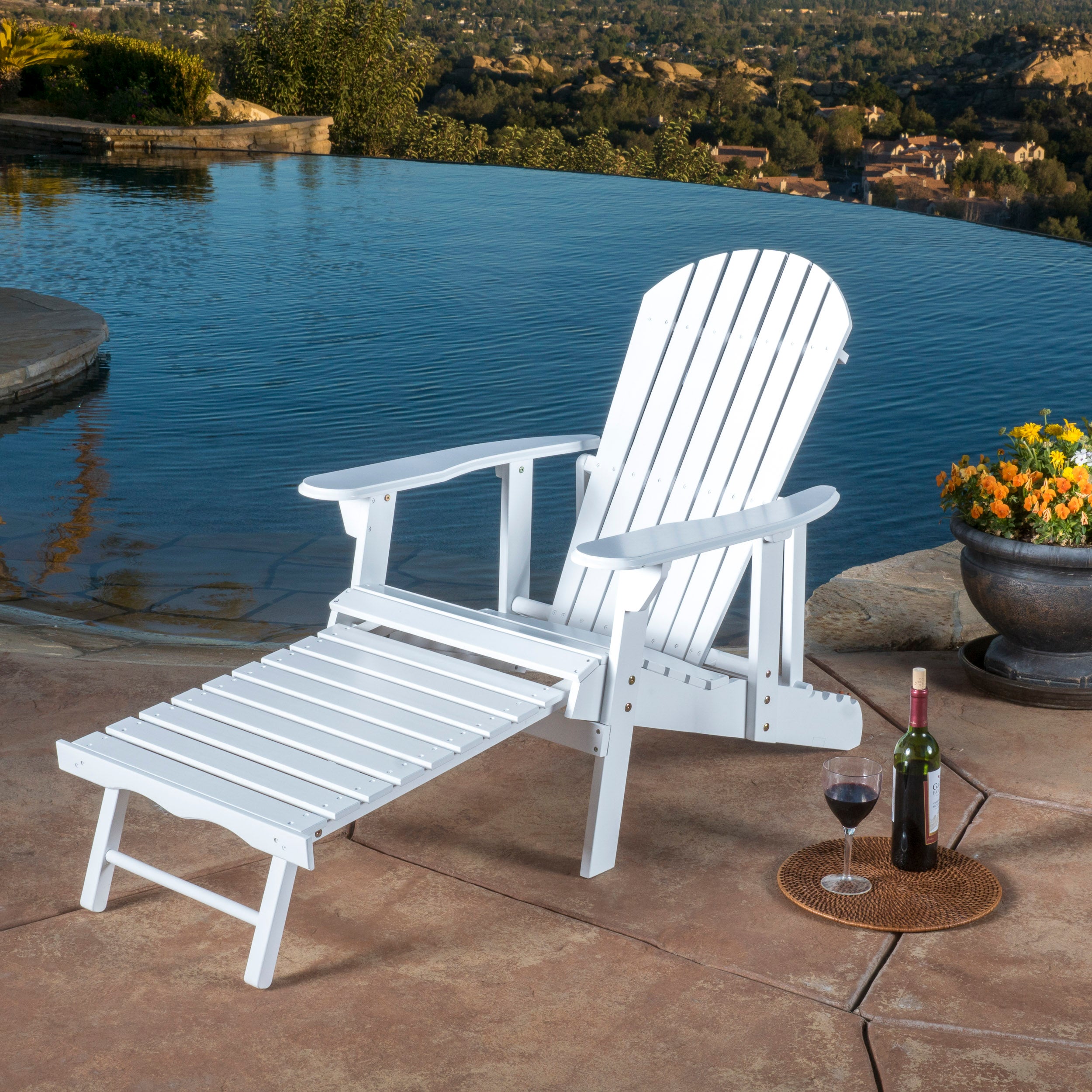 Katherine Outdoor Acacia Wood Adirondack Recliner With Pull Out Footrest