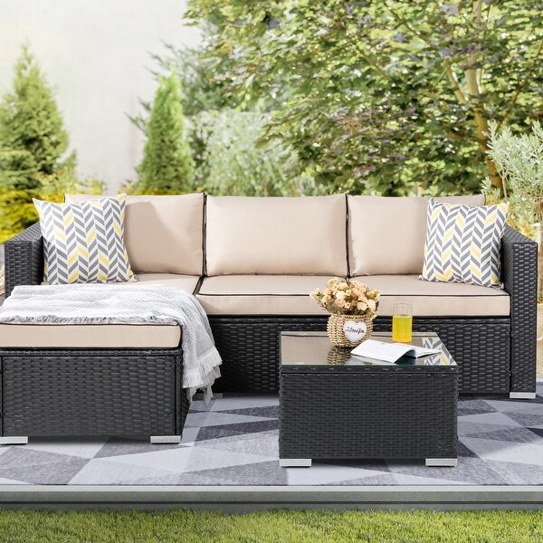 Futzca Outdoor Furniture Patio Sets，Low Back AllWeather Small Rattan Sectional Sofa