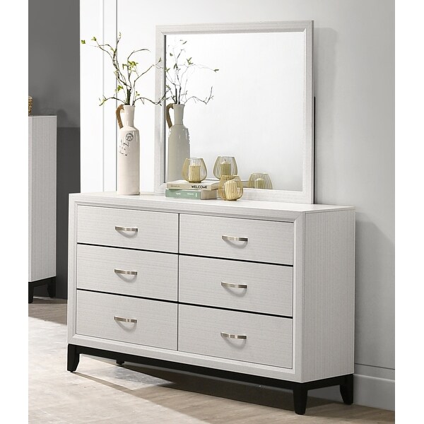 Roundhill Furniture Stout Contemporary Panel Bedroom Set in White Finish with Panel Bed， Dresser， Mirror， Night Stand - - 31640566