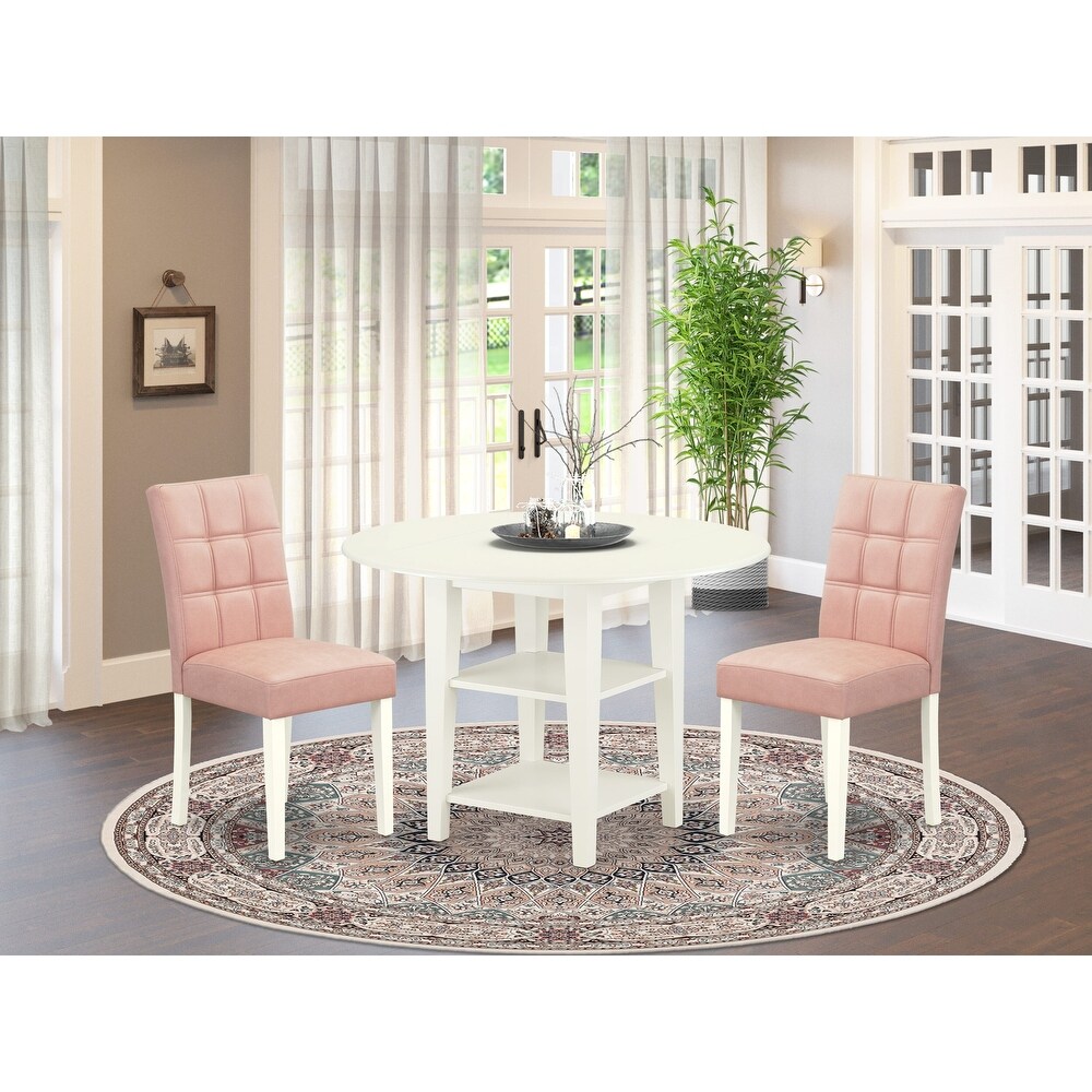 East West Furniture Dining Table Set Contains a Round Dining Table and Chairs  Linen White (Pieces Options)