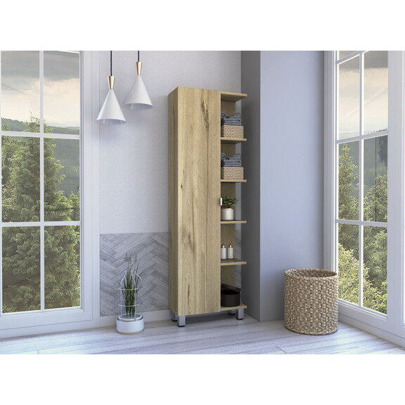 Portland 5 Shelf Linen Cabinet Light Oak B06280251